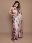 Anouk Floral Satin Saree With Blouse Piece