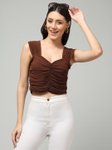 Women Solid Gathered Sweetheart Neck Crop Top view 1