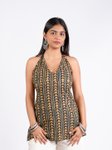Geometric Printed Halter Neck Pure Cotton Handloom Slim Fit Kurti view 5