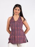 Geometric Printed Halter Neck Pure Cotton Handloom Slim Fit Kurti view 4