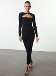 Trendyol Kahverengi Women Boat Neck Cut Out Sheath Maxi Dress view 1