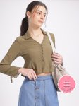 Glitchez Textured Cropped Peplum Top view 1