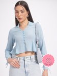 Glitchez Textured Cropped Peplum Top view 2