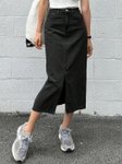 CHALODIA Women Denim High-Waist Pencil Cut Out Midi Skirt view 3