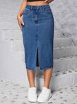CHALODIA Women Denim High-Waist Pencil Cut Out Midi Skirt view 1