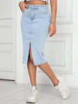 CHALODIA Women Denim High-Waist Pencil Cut Out Midi Skirt view 2