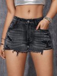 AVANOVA Women Washed High-Rise Distressed Denim Shorts view 2