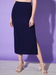 Buy New Trend Women Solid Side Slit Pencil Midi Skirt view 3