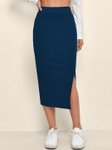 QIOA Knee Slit Pencil Midi Skirt view 2