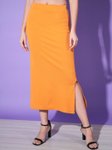 QIOA Below Knee Slit Pencil Midi Skirt view 2