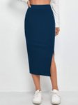 QIOA Below Knee Slit Pencil Midi Skirt view 1