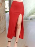Popwings Self Design Long Slit Rib Midi Pencil Skirt view 2