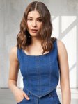 All About You Women Solid Sleeveless Cotton Denim Crop Top view 1