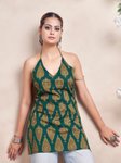 Kaftanize Floral Printed Halter Neck Sleeveless Backless Pure Cotton Short Kurti view 1