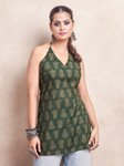 Kaftanize Floral Printed Halter Neck Sleeveless Backless Pure Cotton Short Kurti view 2
