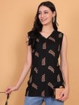 FIMS Ethnic Women Rayon Printed Ethnic Short Kurti V-Neck Backless Criss-Cross Tie-Up view 3