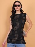 FIMS Ethnic Women Rayon Printed Ethnic Short Kurti V-Neck Backless Criss-Cross Tie-Up view 1
