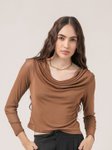 Clobug Women Cowl Neck Sheer Net Crop Top view 1