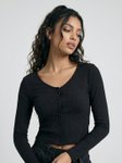 Glitchez Ribbed V-Neck Fitted Top view 1