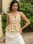 Anayna Print Halter Neck Ethnic Cotton Peplum Top view 1