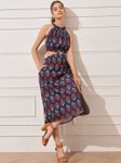 STREET 9 Women Floral Print Crepe Halter Neck Cut Outs A-Line Midi Dress view 5