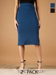 Yunic29 Petrol Blue Navy Side Slit Skirt High Waist Casual Western Midi Pencil Skirt view 1