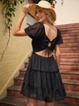 Sassafras Blue Georgette Tie-Up Detail Tiered Fit & Flare Mini Dress view 4