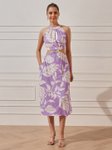 STREET 9 Women Floral Print Crepe Halter Neck Cut Outs A-Line Midi Dress view 3