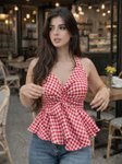 Femibazaar Checked Halter Neck Cotton Peplum Top view 5