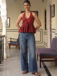 Anayna Print Halter Neck Ethnic Cotton Peplum Top view 2