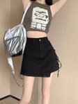StyleCast Women Denim Ruched Mini Skorts Skirt view 1