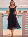 Aayu Georgette Round Neck Flutter Sleeves Fit & Flare Maxi Dress view 5
