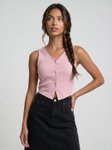 Glitchez Ribbed Shirt Style Fitted Crop Top view 3