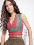 Glitchez Abstract Printed Pompom Detail Halter Neck Crop Top view 1