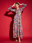 SASSAFRAS Red & Beige Floral Waist Cut-Out Maxi Dress view 2