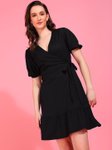 Mast & Harbour Green Puff Sleeves Wrap Mini Dress view 2