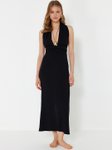 Trendyol Self Design Smocked Halter Neck Back Slit Casual Bodycon Maxi Dress view 1
