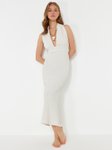 Trendyol Self Design Smocked Halter Neck Back Slit Casual Bodycon Maxi Dress view 2