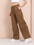 Mast & Harbour Women Crinkled Effect Mid-Rise Flared Fit Wide Leg Trousers view 2