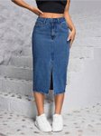 Dolsia Denim Midi A-Line Skirt view 1
