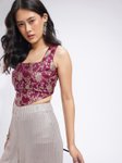 Floral Woven Design Corset Detail Fusion Crop Top view 1
