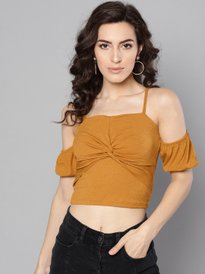 Buy LONDON BELLY Mustard Yellow Red Checked Printed Tank Crop