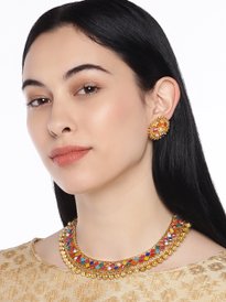 Buy Zobby Gold-Plated Stone-Studded Handmade Jewellery Set