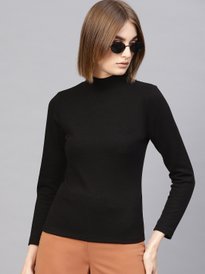 Buy SASSAFRAS Black High Neck Fitted Top - Tops for Women 25874918