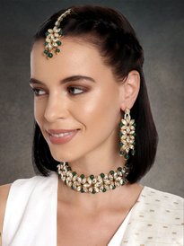 Buy Zobby Green Red Gold-Plated Handcrafted Kundan Studded
