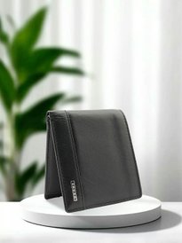 IBEX Men's Black Faux Leather Wallet - Two Fold Design With Multiple Card Slots & Currency Pockets - View #12