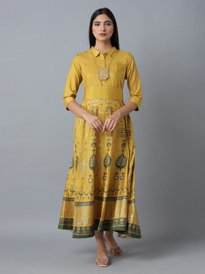 Buy W Ethnic Motifs Printed Maxi A-Line Ethnic Dress With Jacket - Ethnic  Dresses for Women 21308320 | Myntra
