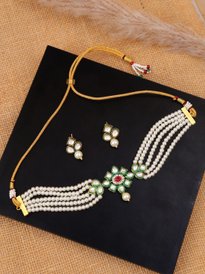 Buy Zobby Green Off-White Gold-Plated Kundan-Studded Jewellery