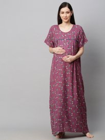 Buy MomToBe Purple Printed Maxi Maternity Sustainable Nightdress