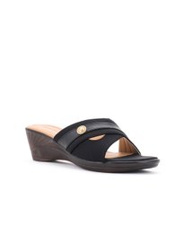 Buy Khadims Navy Blue Embellished Wedge Mules with Buckles Heels